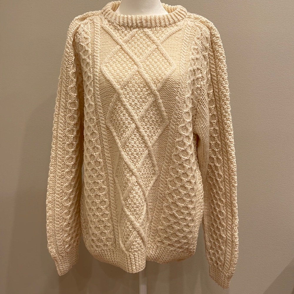 Irish Sweater, cream, original hand-knit, medium